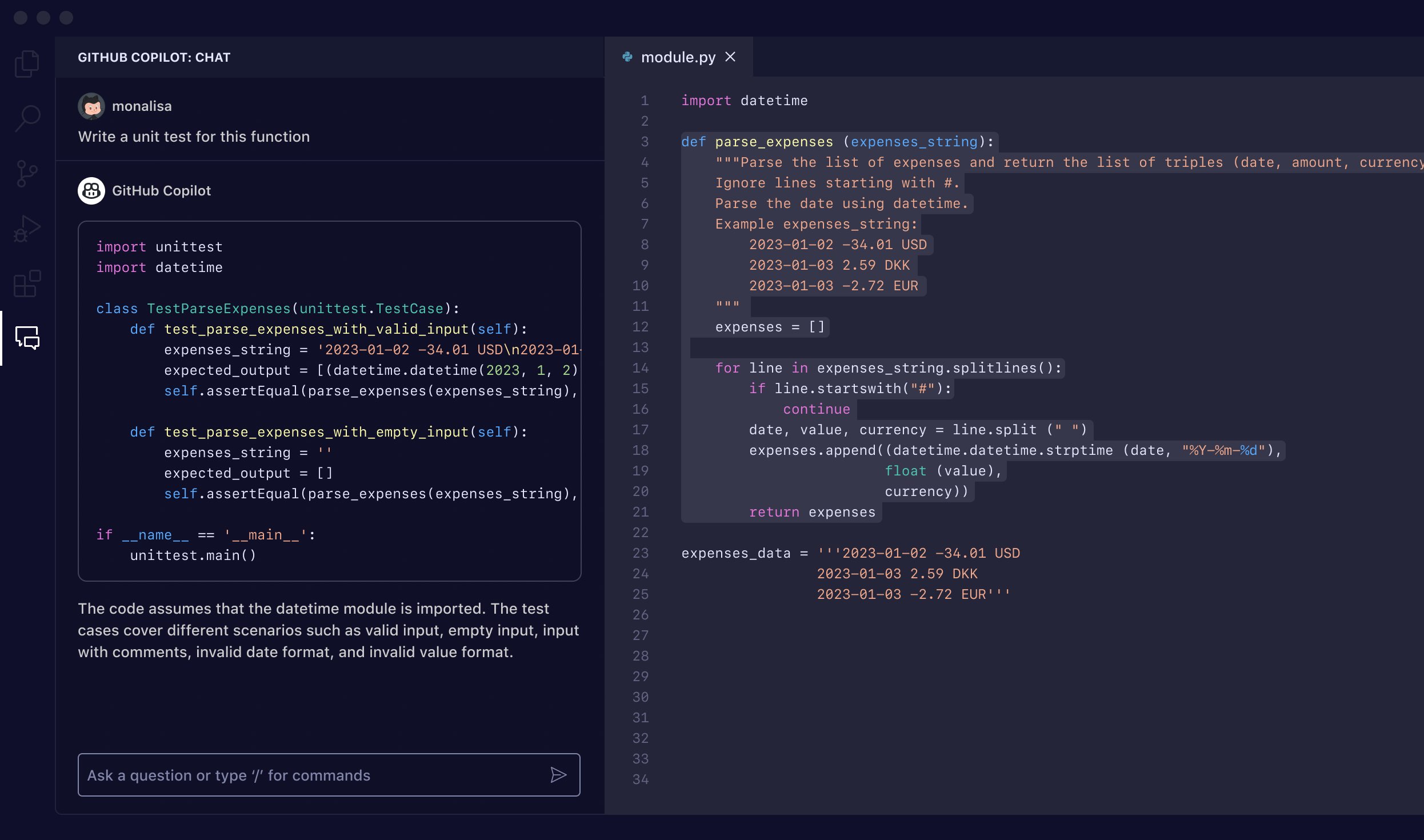 GitHub Copilot Interface